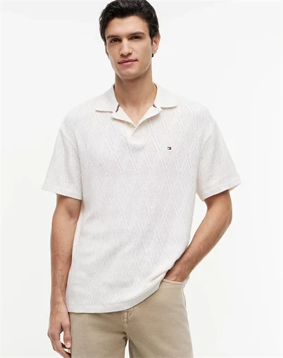 Tommy Hilfiger - Jacquard Classic Fit Polo Skjorte - Ivory Petal